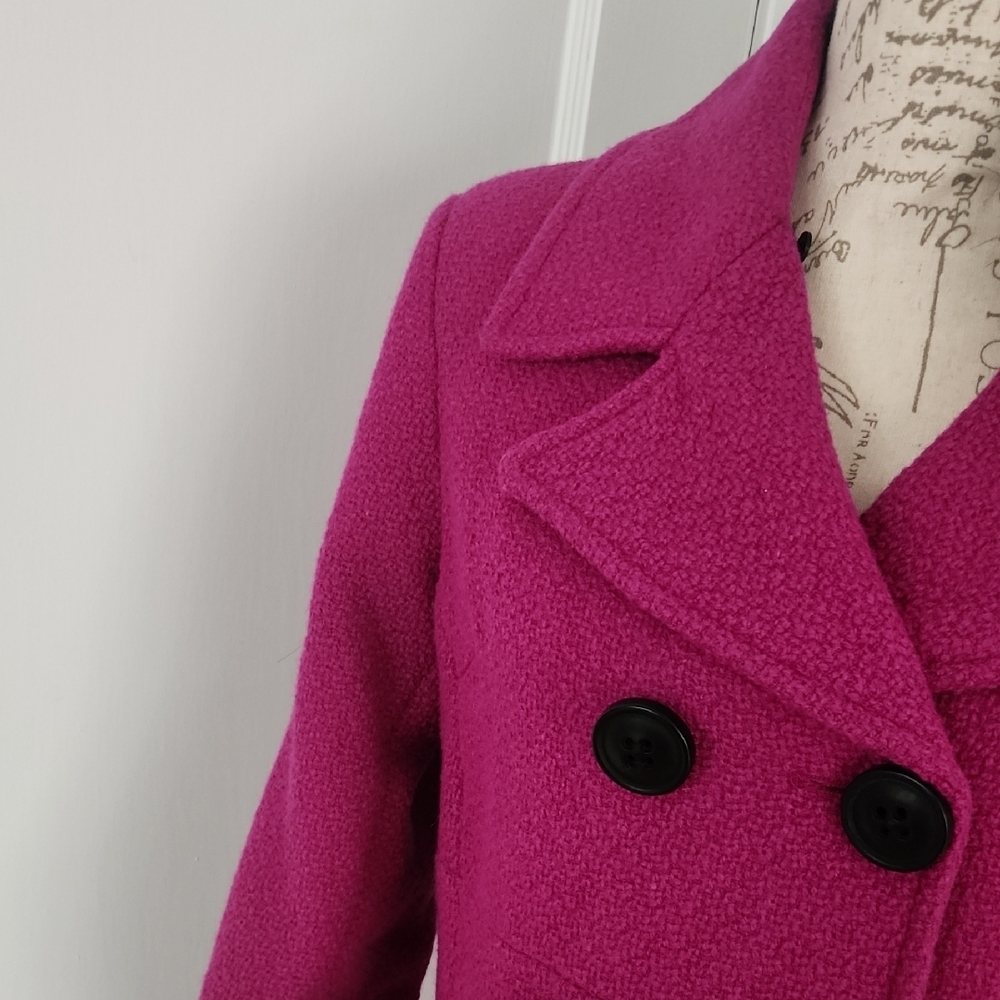 Bagatelle Fuchsia Double-Breasted Pea Coat with Removeable Black Faux Fur Collar - Picture 10 of 13